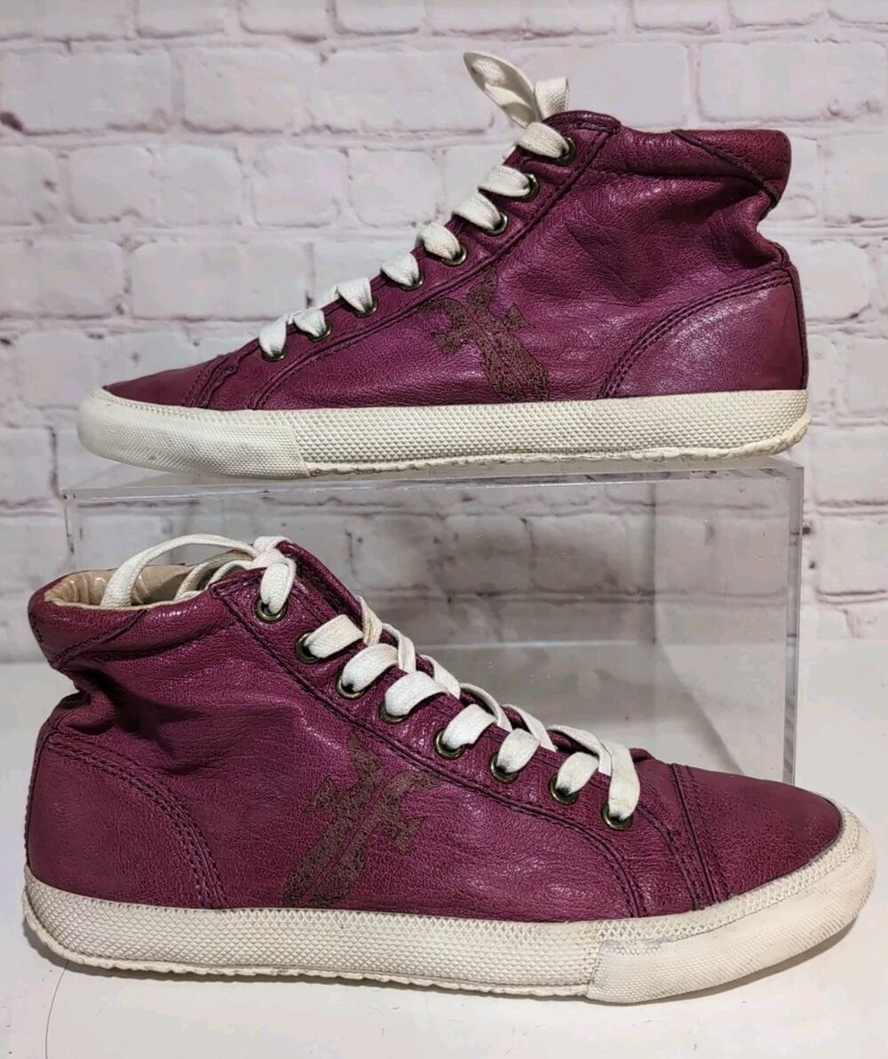 Frye Kira High Top Sneakers Chukka Red Maroon Leather Shoes Womens Size 8.5
